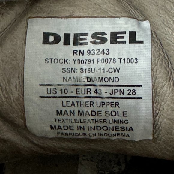 Diesel Diamond High Top Men's Sneakers, size 10 - Picture 13 of 13